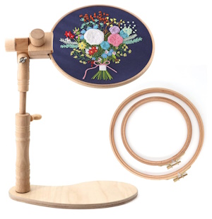 ZOCONE Beech Wood Adjustable Rotated Embroidery Hoop Stand with 2 Pcs 6'' 8'' Embroidery Hoops