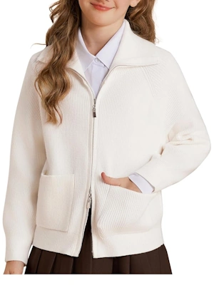 GRACE KARIN Girls Sweater Cardigan Uniform Zip Up Knit Fall Kid Jacket