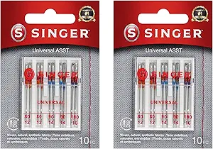 SINGER Universal Regular Point Machine Needles, 20-Count, Sizes 80/12, 90/14, 100/16