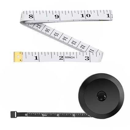 HUAHAITGCH Tape Measure Soft Measuring Tape for Body Fabric Sewing Tailor Cloth Knitting Measurements Retractable,2 Pack 60 Inch Soft Fashion Double Scales Rulers for Body Weight (White & Black)