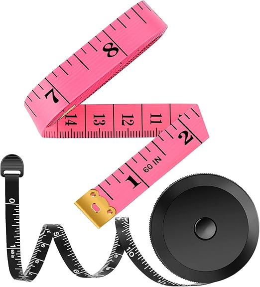 iBayam 2 Pack Tape Measure Measuring Tape for Body Fabric Sewing Tailor Cloth Knitting Vinyl Home Craft Measurements, 60-Inch Soft Fashion Pink & Retractable Black Double Scales Rulers for Body Weight
