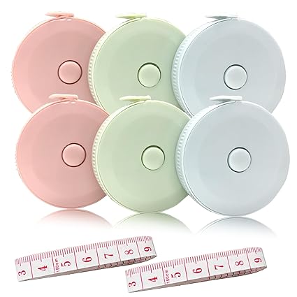6 Packs Retractable Tape Measure + 2PCS Soft Measuring Tape for Body Measurements(60-Inch), Premium Sewing Tape Double Scale Vinyl Ruler for Weight Loss Medical Tailor Fabric Cloth Knitting Craft