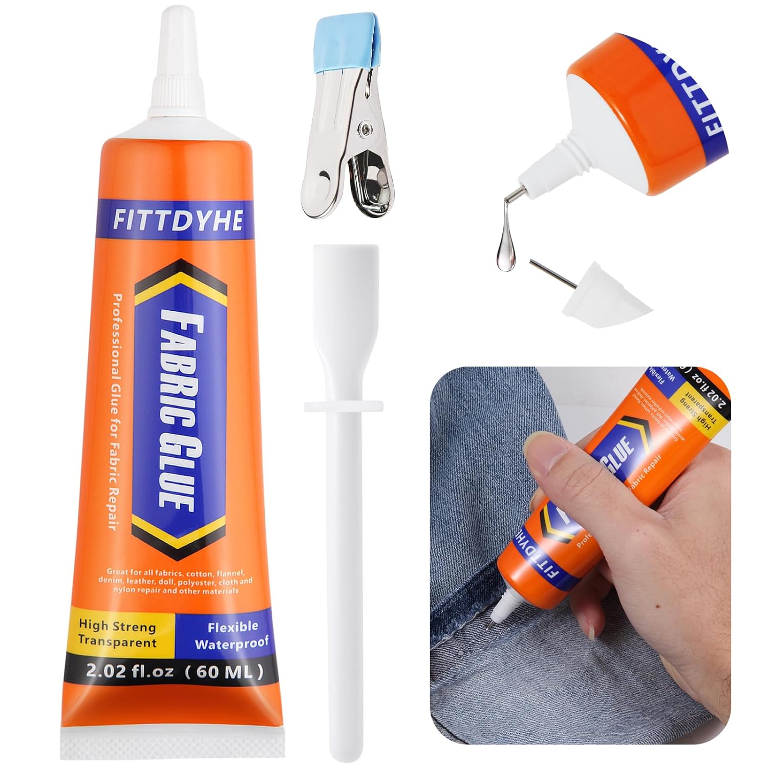 Fabric Glue Permanent, 60 ML Washable Clear Clothing Glue