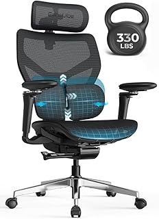 Ergonomic Office Chair with Adaptive Dual-Wing Lumbar Support - Over 10 Hours Sitting Comfortable Mesh Big and Tall Home Desk Chair, 4D Headrest, 630° Armrst, Seat Depth Adjustable
