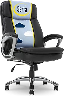 Serta Fairbanks Big and Tall Executive Office Chair - Ergonomic High Back Computer Desk Chair with Lumbar Support, Memory Foam Seat Cushion, Padded Armrests, Bonded Leather, 350 lb Capacity - Black