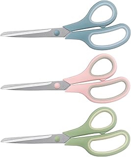 LONGKEY 8.5 Inch Scissors, All-Purpose, Soft Comfort-Grip, Ambidextrous, Pastel Green, Pink, Blue, 3 Count