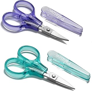 PAFASON Small Travel Embroidery Scissors Set Curved Straight Tip All Purpose for Quilting Sewing Knitting Crafting Cross Stitch Crochet Thread Yarn Paper Fabric Detail Multipurpose Cutting Safety Case