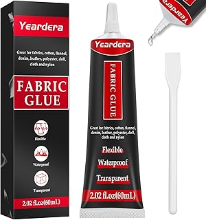 Yeardera Fabric Glue, Permanent, Clear, Washable Adhesive for Clothing, Patches, Leather, Cotton, Denim, Polyester, Flannel, and All Fabrics