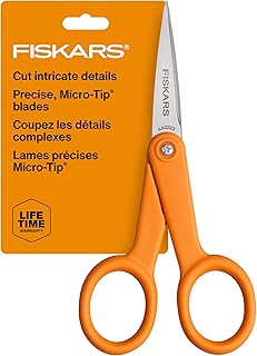 Fiskars Premier No. 5 Micro-Tip Orange-Handled Fabric Scissors, Double Loop Handle, Sewing and Craft Scissors, Orange