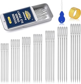JNENERY 35 Pcs Large Eye Sewing Needles with Threader & Thimble
