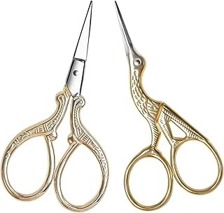 AQUEENLY Embroidery Scissors, Stainless Steel Sharp Stork Scissors for Sewing Crafting, Art Work, Threading, Needlework - DIY Tools Dressmaker Small Shears - 2 Pcs (3.6 Inches, Gold)
