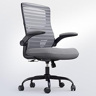 Office Desk Chair for Long Hours & Back Pain Relief – 4“ Thick Molded Foam Cushion, Enhanced Lumbar Support, Padded Flip-up Armrests, Ideal for Office or Study, Dark Gray