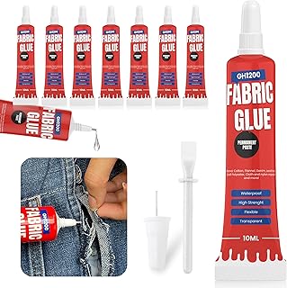 Fabric Glue Permanent (10 ML x 8), Fabric Glue for Clothing Permanent Washable for Rhinestones, Patches, Clothes, Denim, Leather, Polyester, Fabrics, Doll Repair, Flannel, Cotton & More