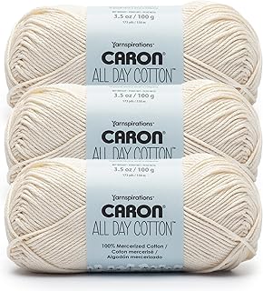 Caron All Day Cotton - 3 Pack of 173 Yards/3.52 oz Cream 100% Mercerized Cotton Yarn