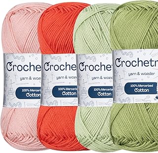 Premium Mercerized Cotton Yarn for Crochet & Knitting – Fingering Weight 4-Ply, 50g (1.76 oz) / 125 m (136 yds), High-Gloss, Anti-Splitting, Fade-Resistant Cotton (Pastel Spring)