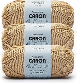 Caron All Day Cotton - 3 Pack of 173 Yards/3.52 oz Jute 100% Mercerized Cotton Yarn