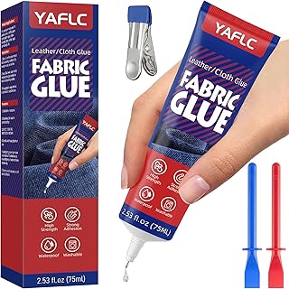 YAFLC Fabric Glue Permanent, Fabric Glue for Patch, Clear Fabrics Adhesive for Clothing Permanent Washable for All Cotton, Denim, Flannel, Polyester 75 ml