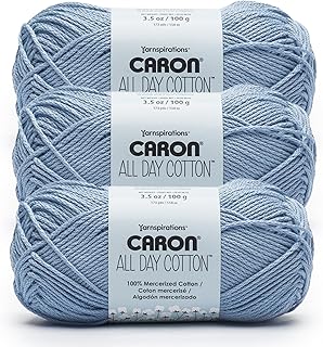 Caron All Day Cotton - 3 Pack of 173 Yards/3.52 oz Eyes Blue 100% Mercerized Cotton Yarn