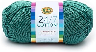 Lion Brand Yarn, 24/7 Cotton Mercerized Lightweight Yarn for Knitting, Crochet, and Crafts, Jade, 1 Pack, 185 Yards of Natural Fiber for Breathable Tops, Durable Bags, and Easy-Care Dish Cloths