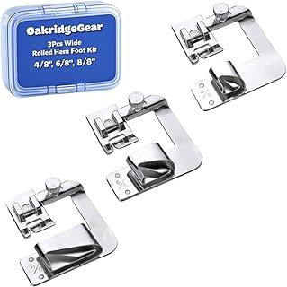 Wide Rolled Hem Foot Sewing Hemming Foot Set 1/2 Inch, 3/4 Inch, 1 Inch 3 Sizes for Brother Singer Janome Low Shank Sewing Machine Hemmer Use