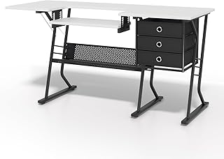 Athena Collection Sewing Table with Sotrage Shelf & Drawers, Adjustable Height Sewing Machine Tabletop with Folding Deak for Crafting, Heavy-Duty Metal Frame for Home Bedroom