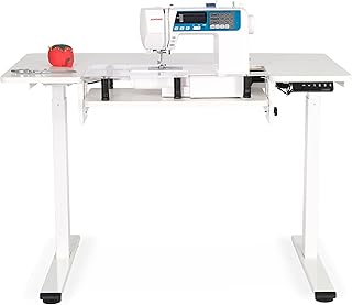 Arrow Eleanor Adjustable Height Serger & Sewing Machine Table – Sewing Workstation with Storage Shelves, Overlock Machine Stand, Quilting & Craft Table with Rolling Locking Casters