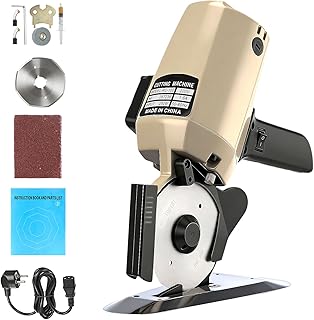 Fabric Cutter 110V Electric Cloth Cutting Machine with Extra 4-Inch Rotary Blade & Automatic Sharpener Hand Held Fabric Slitting Machine for Multi-Layer Clothing, Textiles, Leather, Carpet
