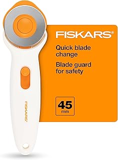 Fiskars 45mm Rotary Cutter for Fabric, Premium Steel Stick Fabric Cutter Cuts Through Multiple Layers