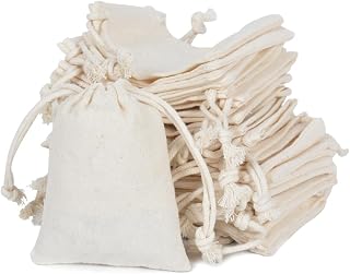 gobyhumm 50 Pcs Cotton Muslin Drawstring Sachet Pouch Bags （2.8 * 3.5"） | Pure Cotton Sachet Bags，Reusable Empty Gift Pouches for Party Home Supplies
