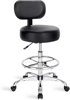 SUPERJARE Drafting Chair with Backrest, Adjustable Foot Rest Rolling Stool