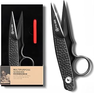 Premium Sewing Scissors, Sharp Precision Thread Snips with Stainless Steel Blades, Upgrade Small Craft Scissors with Black Hammered Handle for Embroidery, Quilting, Fabric, Leather & DIY Projects
