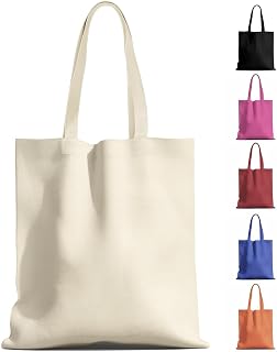 1-200 Pack Available Canvas Reusable Tote Bags with Handle, 1 Pack | 14 x 15-inch Natural Canvas Bags for Work, DIY, Shopping