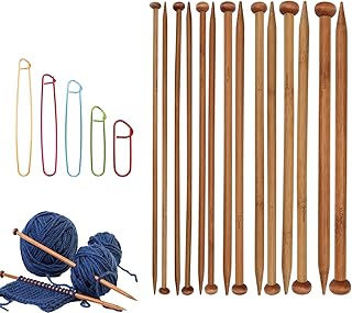 7 Pairs Bamboo Knitting Needles Set, Bamboo Natural, Long Wooden Knitting Needle