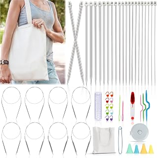 Katech Knitting Needles Set for Beginners, Complete Full Size Knit Needle