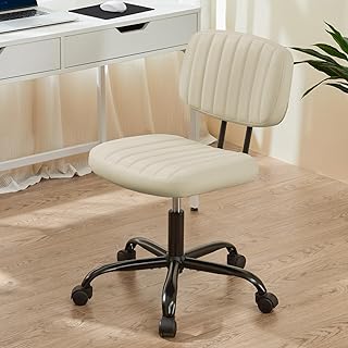 Sweetcrispy Office Desk Chair, Small Vanity Chair, Lumbar Support Armless PU Leather