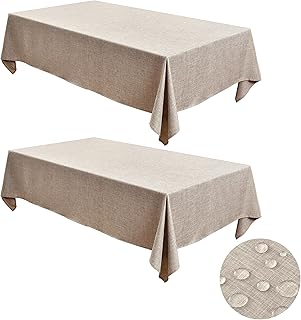 Fitable 2 Pack Linen Textured Rectangle Tablecloths 60 x 120 Inch Nature