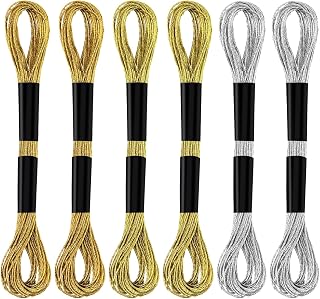 6 Skeins Metallic Embroidery Threads Gold Silver