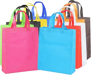 Supersize 10 Pack Reusable Non Woven Gift Bags with Handles Party Fabric Tote Bags Treat Bags for Birthday Favors, Snacks 10 Colors (9.8 x 13.8 x 4 inches)
