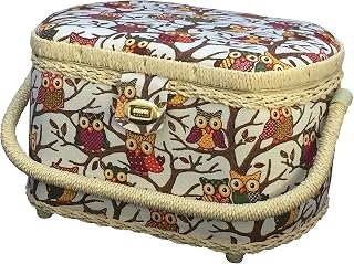 Michley Large Premium Owl-patterned Sewing Basket with 41-PC Sewing Kit