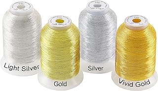 New brothread Metallic Embroidery Machine Thread - 2 Gold + 2 Silver Colors