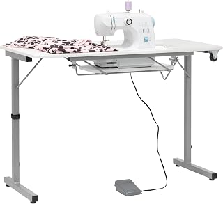 Rollaway II Compact Portable Folding Sewing Table, Silver/White