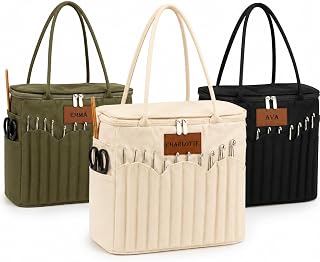 Canvas Yarn Storage Bag with Personalized Leather Patch