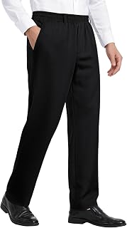 Mens Elastic Waist Pants for Seniors Wrinkle‑Free Stretch Dress Pants