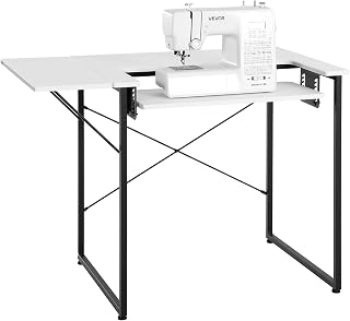 VEVOR Sewing Table, Multipurpose Sewing Machine Table with Drawers, Foldable Side Shelf, Adjustable Shelf, Steel Legs, Computer Desk for Home, Fashion Studio, Art Studio, Educational Institution