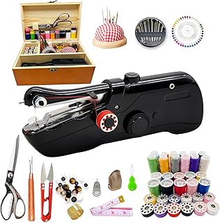 Handheld Sewing Machine with Wooden Storage Box