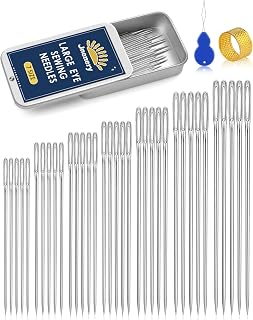 JNENERY Large Eye Sewing Needles 7Sizes Stainless Steel Needles Hand Sewing