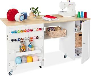 Best Choice Products Large Folding Sewing Table Natural/White