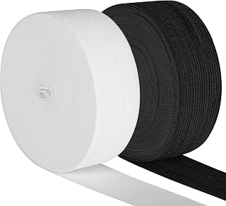Elastic Band for Sewing, 2 Inch Elastic for Sewing Elastic Straps Wig Band Edge Band Knit Spool Sewing Band for Waistbands Pants Clothes & Lace Front Wigs((10 Yard Black, 10 Yard White)