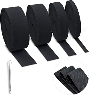 4 Rolls Elastic for Sewing, 0.4/0.6/1/1.5 Inch (Black)