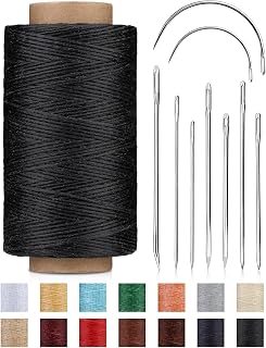 DIUDUS 218 Yards Waxed Thread Waxed Leather Thread with Heavy Duty Sewing Needles